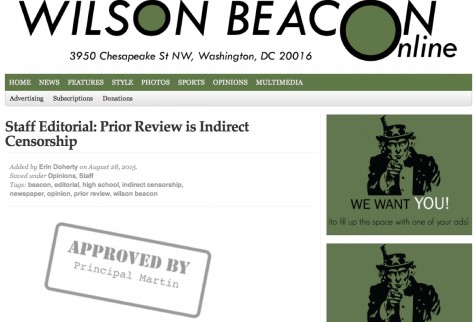 A screenshot of the headline and graphic of The Wilson Beacon's editorial against prior review as it appeared online Aug. 31, 2015. Graphic by Ellice Ellis of The Wilson Beacon.