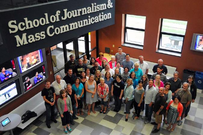 Institute fellows and faculty members assemble for a photo at the 2015 ASNE Reynolds High School Journalism Institute at Kent State University in July. Faculty for the Kent State program included IJEA board member Susan Tantillo and former board member Candace Perkins Bowen, now director of Kent States Center for Scholastic Journalism.  