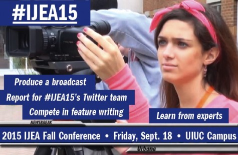 This year's 2015 IJEA Fall Conference will offer up to 20 students the chance to produce their own broadcast stories, as this student did at last year's conference. Other hands-on learning opportunities include covering the conference live as part of the first-ever IJEA Twitter Team and competing in an onsite feature-writing contest. In addition, students and advisers will have dozens of expert sessions to choose from throughout the day. Total conference space is limited to 600 students, so register soon, advisers!